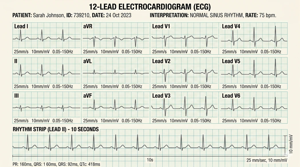 12-lead electrocardiogram (ECG) reading